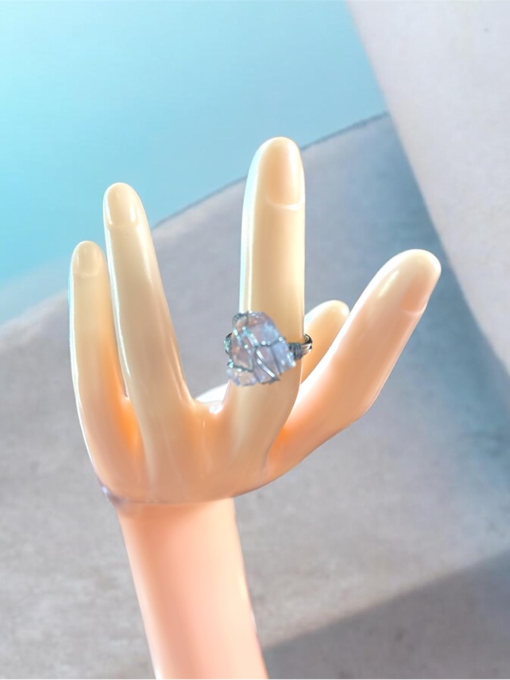Iridescent Blue Stone Silver Ring for Women
